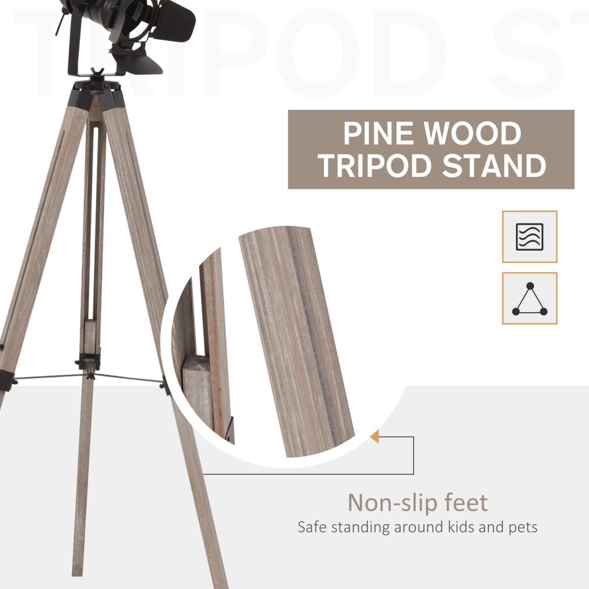 Industrial Style Tripod Floor Lamp - Black, Natural Wood Color – image 6