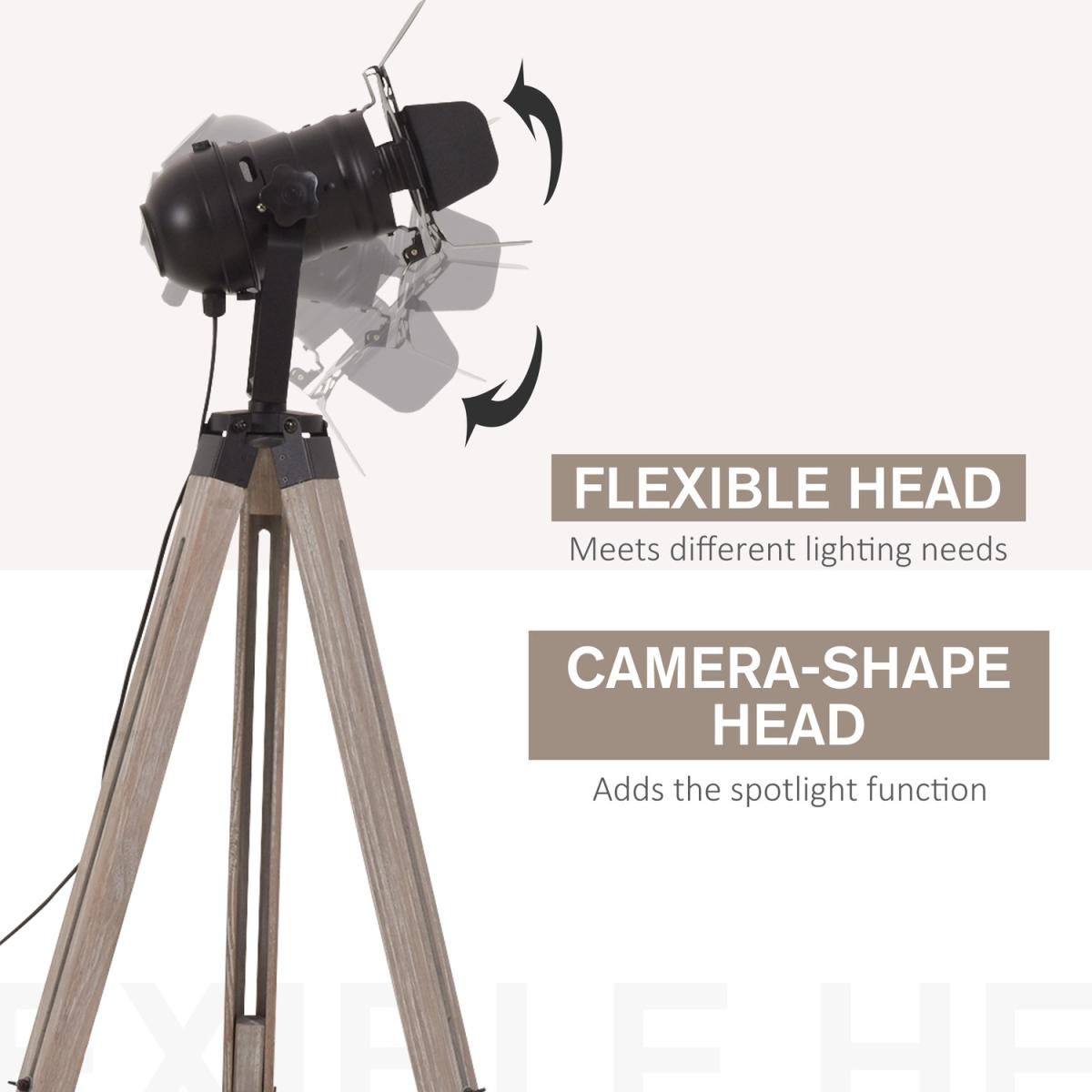 Industrial Style Tripod Floor Lamp - Black, Natural Wood Color – image 8