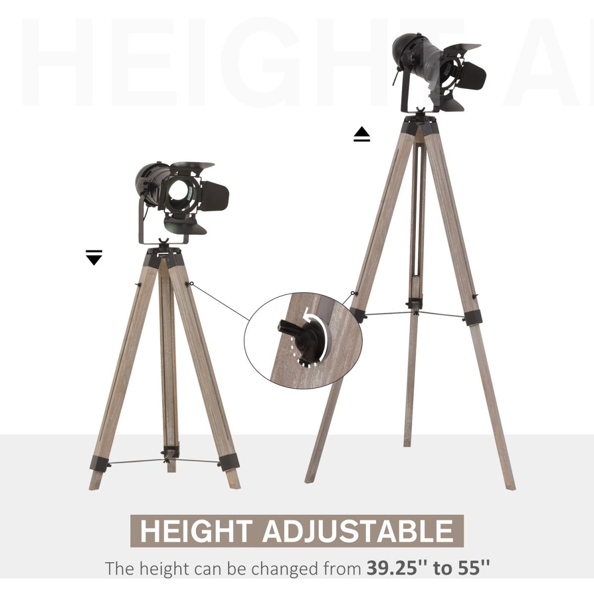 Industrial Style Tripod Floor Lamp - Black, Natural Wood Color – image 9