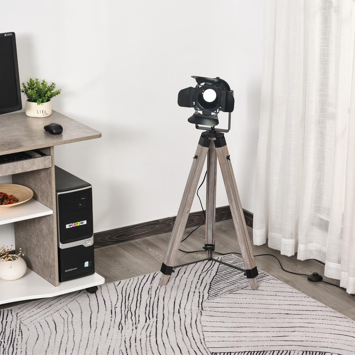 Industrial Style Tripod Floor Lamp - Black, Natural Wood Color – image 10