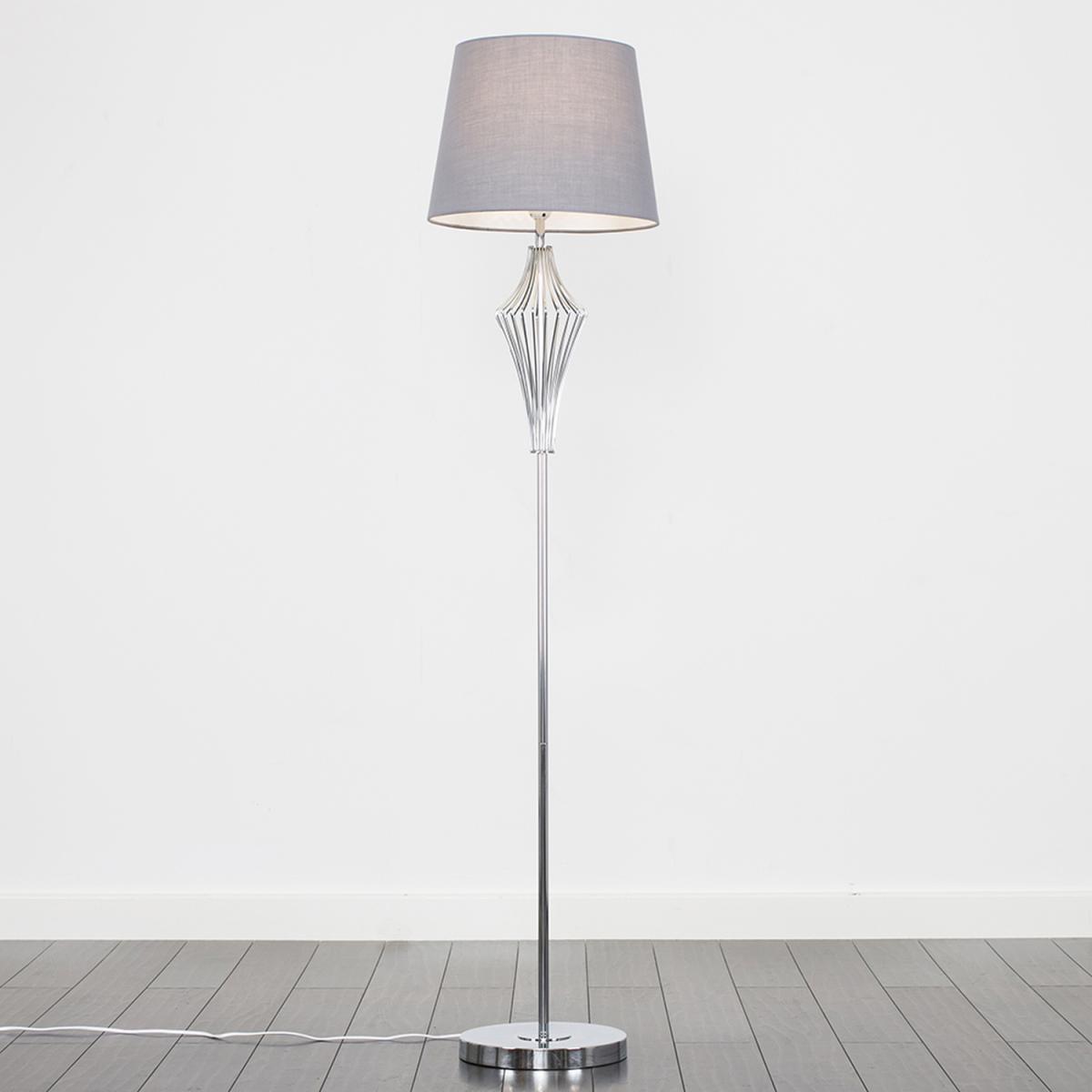 Polished Chrome Metal Wire Geometric Diamond Design Floor Lamp With Grey Shade - Silver – image 2