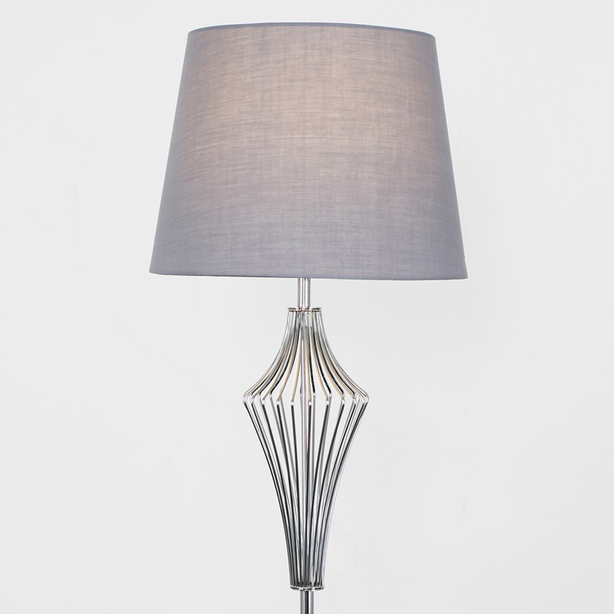 Polished Chrome Metal Wire Geometric Diamond Design Floor Lamp With Grey Shade - Silver – image 3