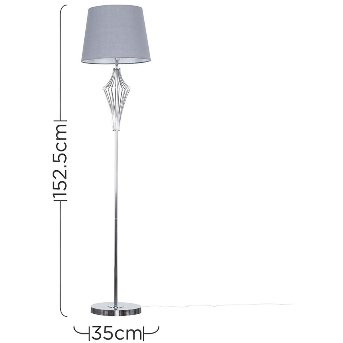 Polished Chrome Metal Wire Geometric Diamond Design Floor Lamp With Grey Shade - Silver – image 6