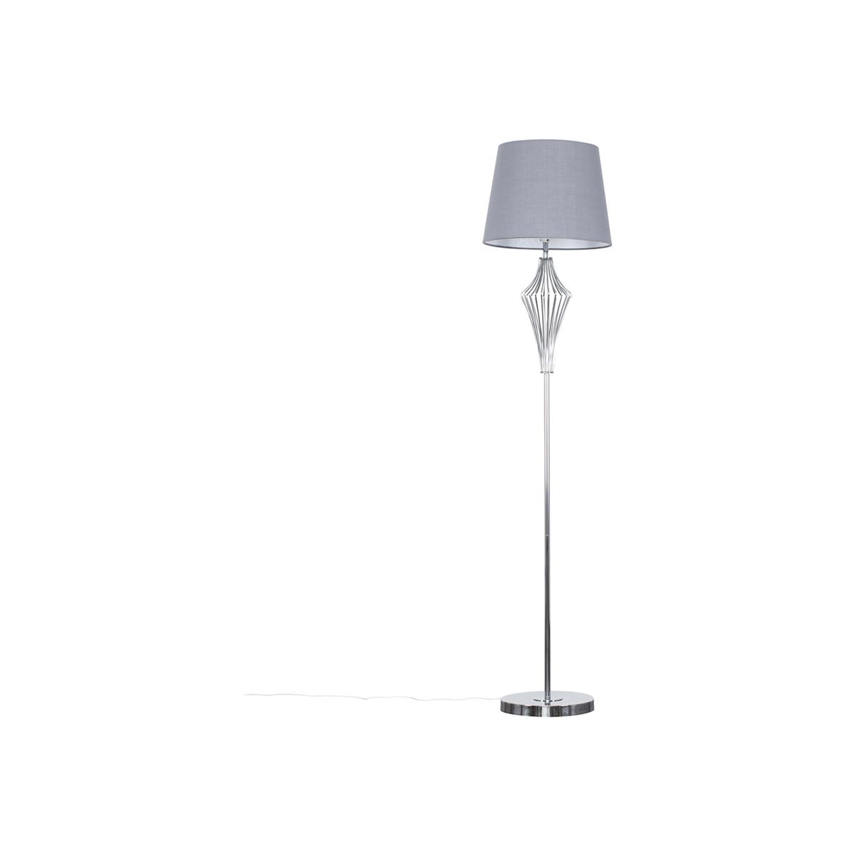 Polished Chrome Metal Wire Geometric Diamond Design Floor Lamp With Grey Shade - Silver – image 1