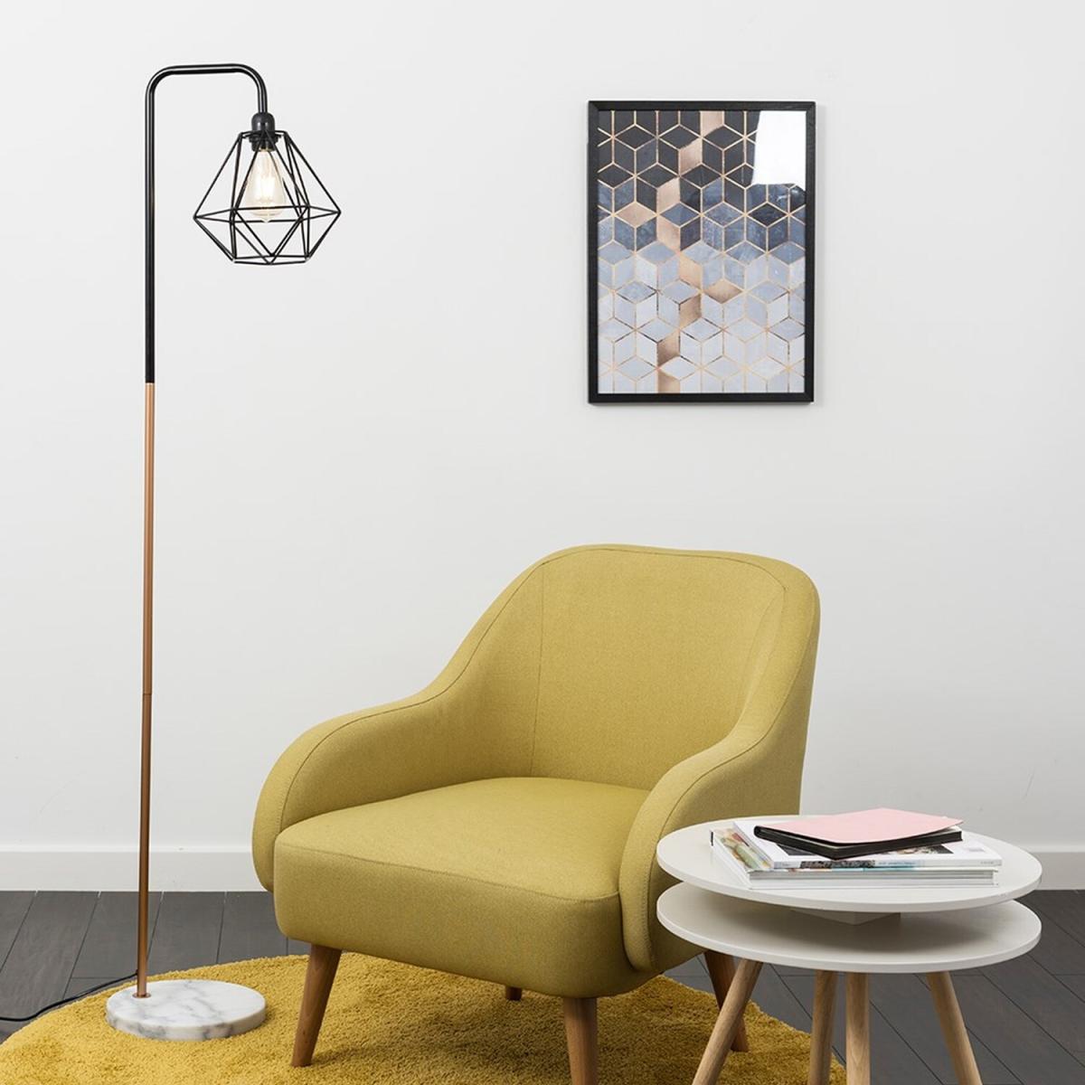 Talisman Copper Floor Lamp With Marble Base And Black Metal Cage Shade - Copper – image 2