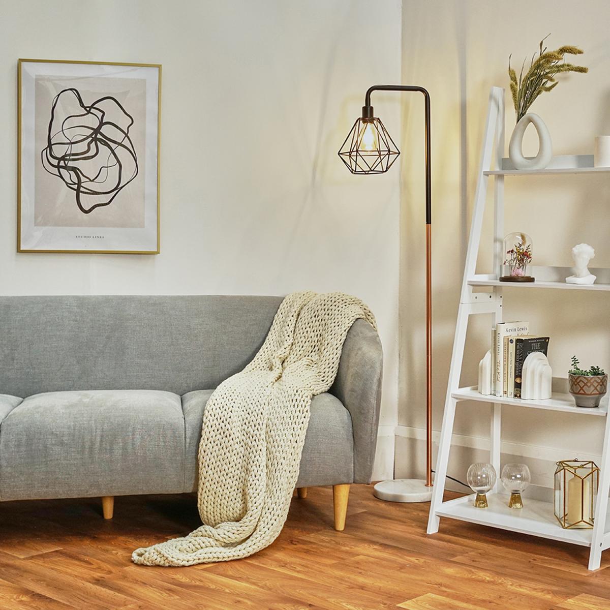 Talisman Copper Floor Lamp With Marble Base And Black Metal Cage Shade - Copper – image 4