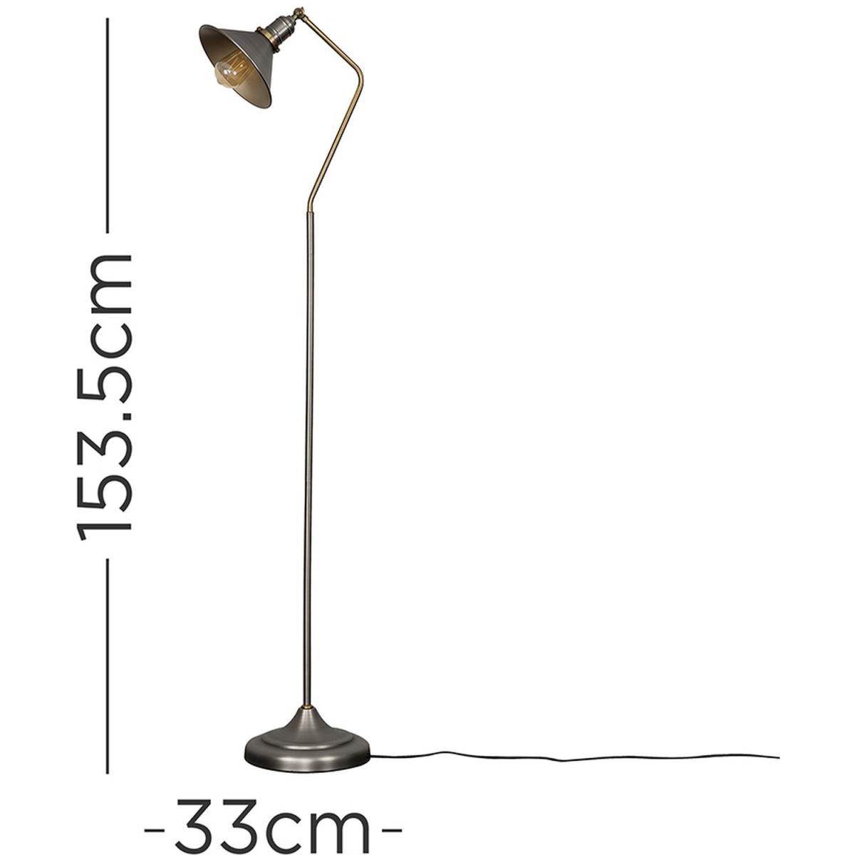 Retro Style Aged Nickel And Gold Metal Adjustable Reading Craft Floor Lamp - Silver – image 5