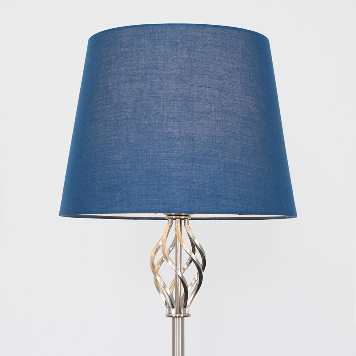 Traditional Silver Satin Barley Twist Floor Lamp With Navy Blue Shade - Silver – image 3