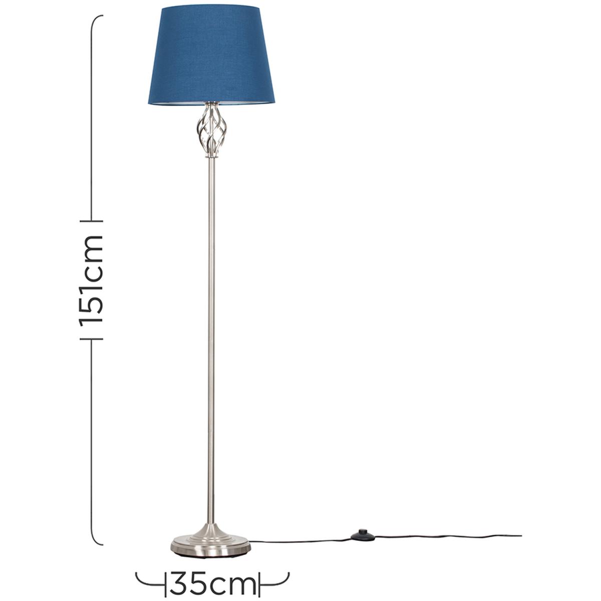 Traditional Silver Satin Barley Twist Floor Lamp With Navy Blue Shade - Silver – image 4