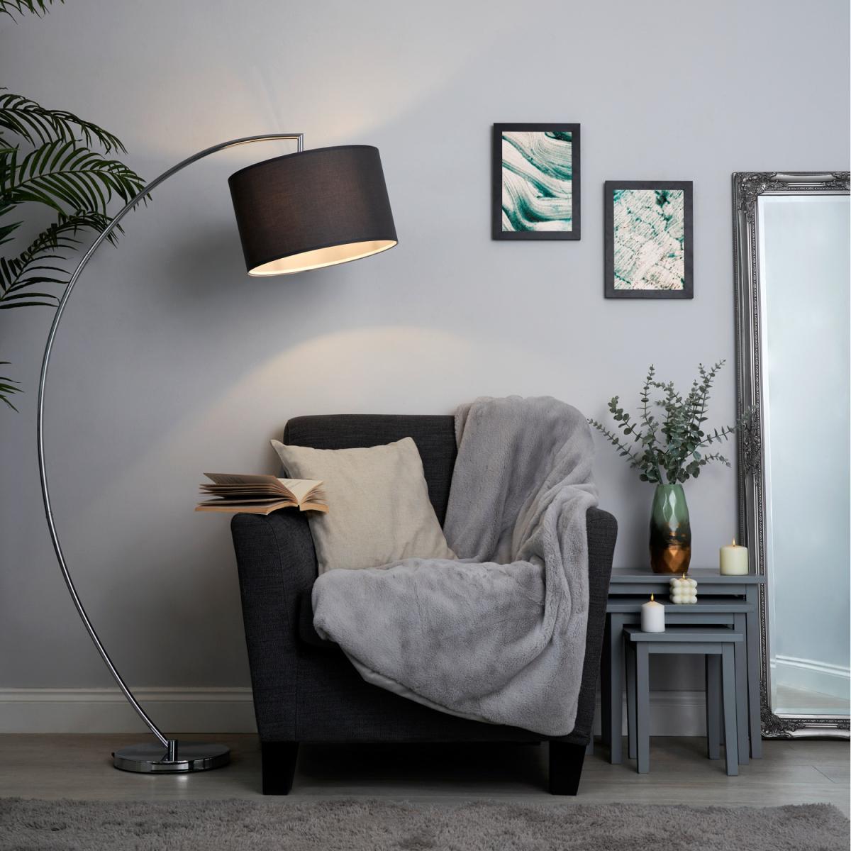 Curtis Arc Floor Lamp with Grey Shade - Chrome – image 2