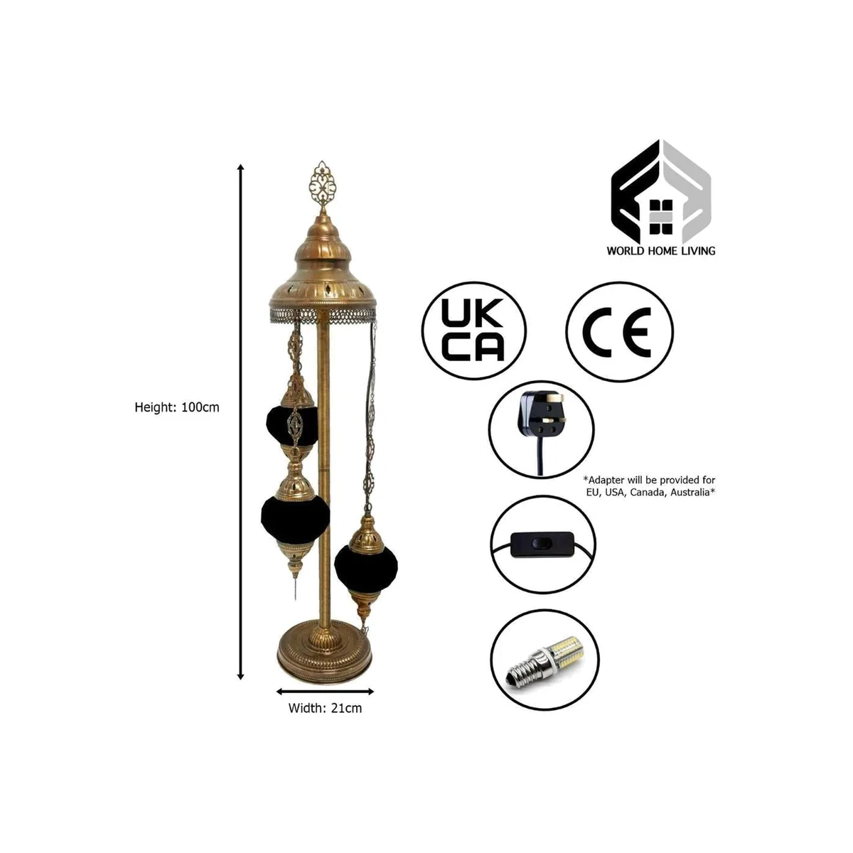 Handmade Turkish Moroccan Glass Mosaic Floor Lamp (Style - 8) - Blue – image 1