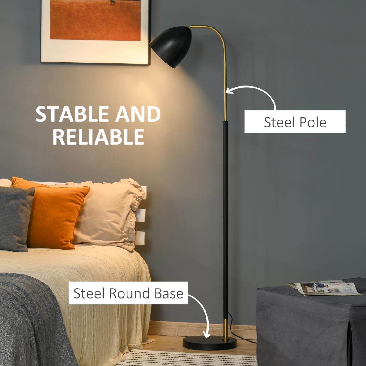 Arc Floor Lamp Sofa Side Standing Reading Light - Gold Tone – image 4