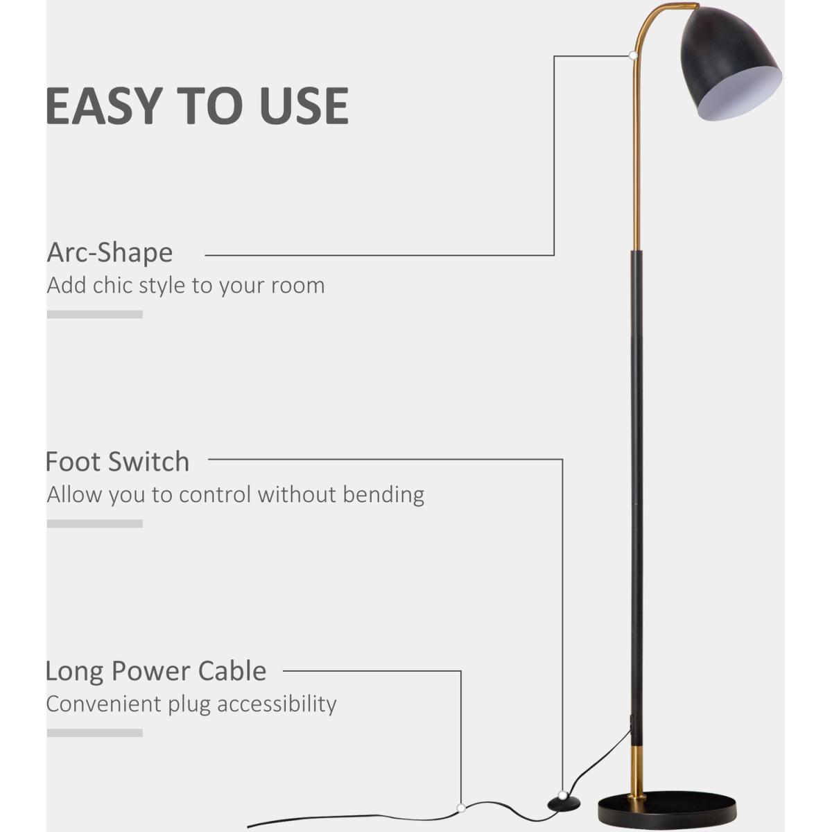 Arc Floor Lamp Sofa Side Standing Reading Light - Gold Tone – image 7