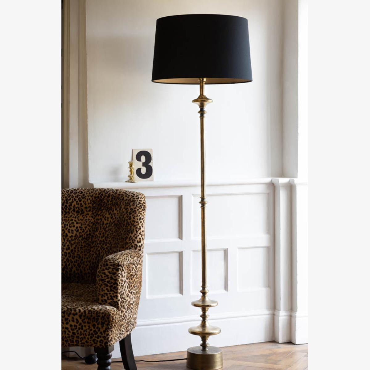 Retro Base Floor Lamp With Black Linen Shade – image 1