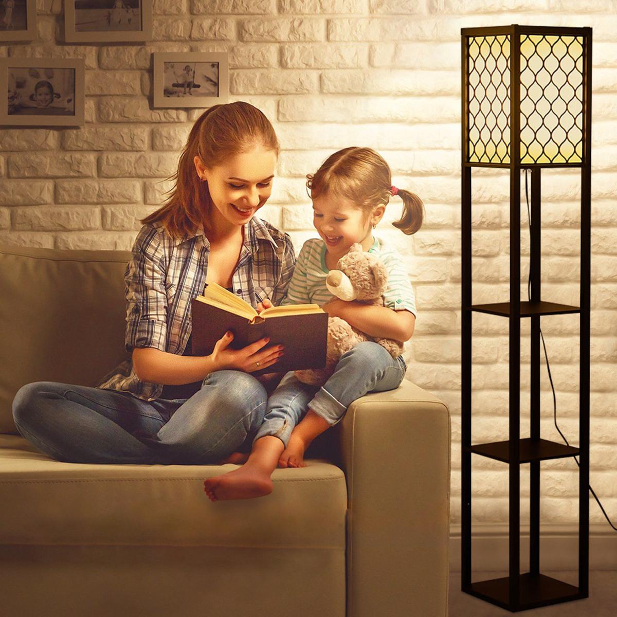 3 Tier Storage Shelf Wood Modern Floor Lamp - Black / Linen Wood / 26cm – image 7