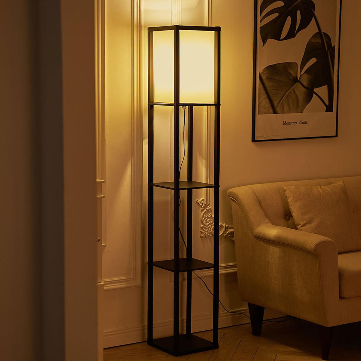 3 Tier Storage Shelf Wood Modern Floor Lamp - Black / Linen Wood / 26cm – image 8