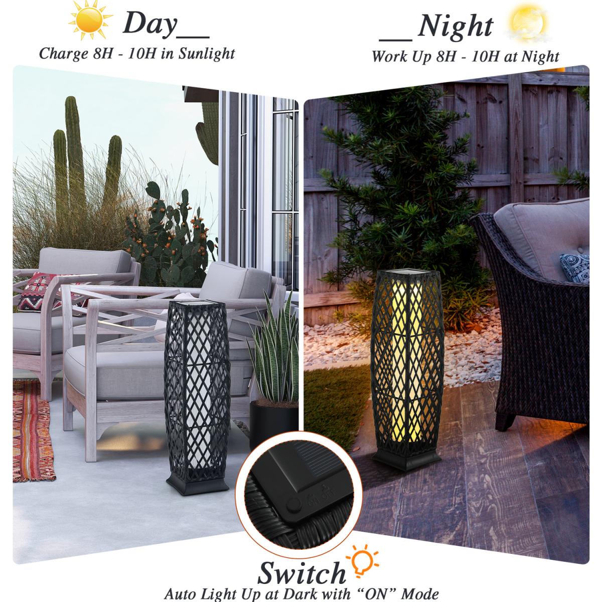 Costway 2-Piece Solar-Powered Floor Lamps Wicker Floor Lamps - Black – image 3
