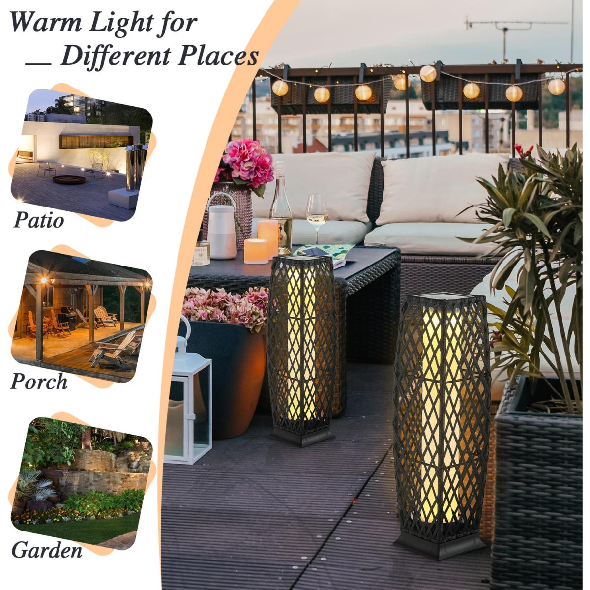 Costway 2-Piece Solar-Powered Floor Lamps Wicker Floor Lamps - Black – image 6
