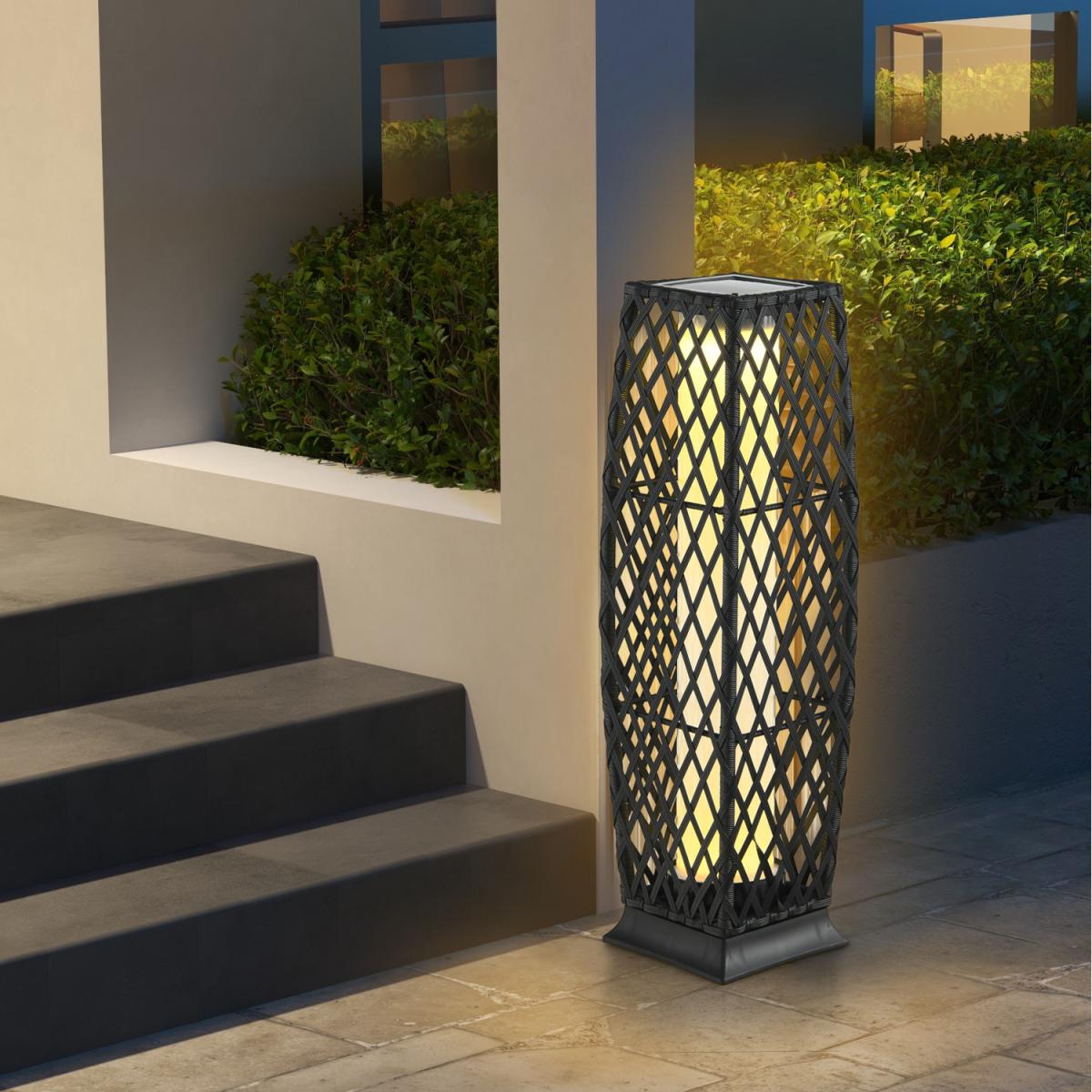 Costway 2-Piece Solar-Powered Floor Lamps Wicker Floor Lamps - Black – image 8