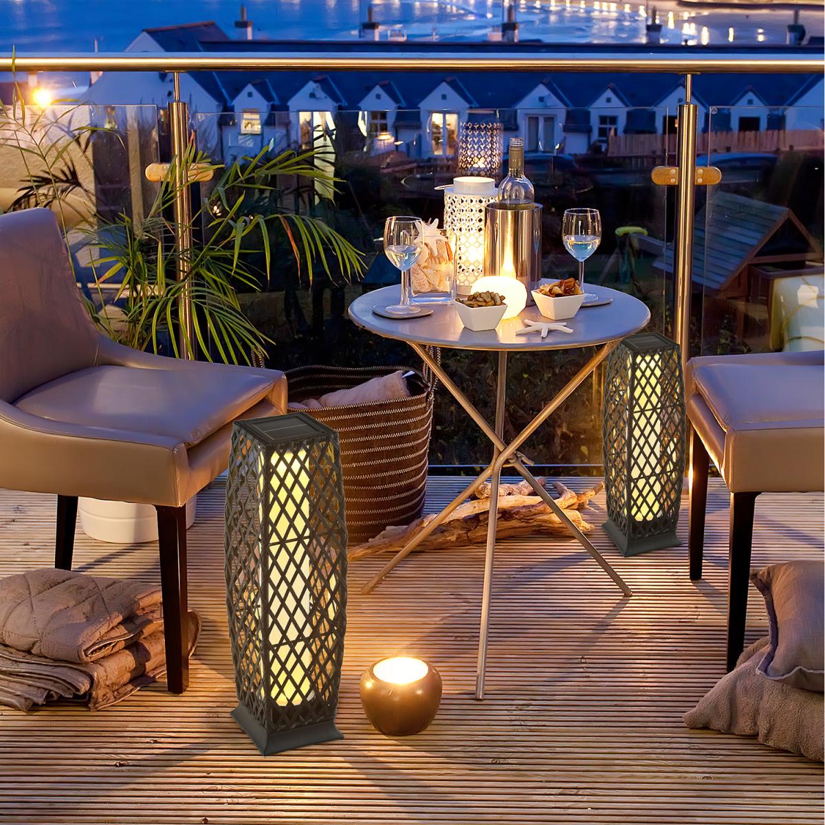 Costway 2-Piece Solar-Powered Floor Lamps Wicker Floor Lamps - Black – image 9
