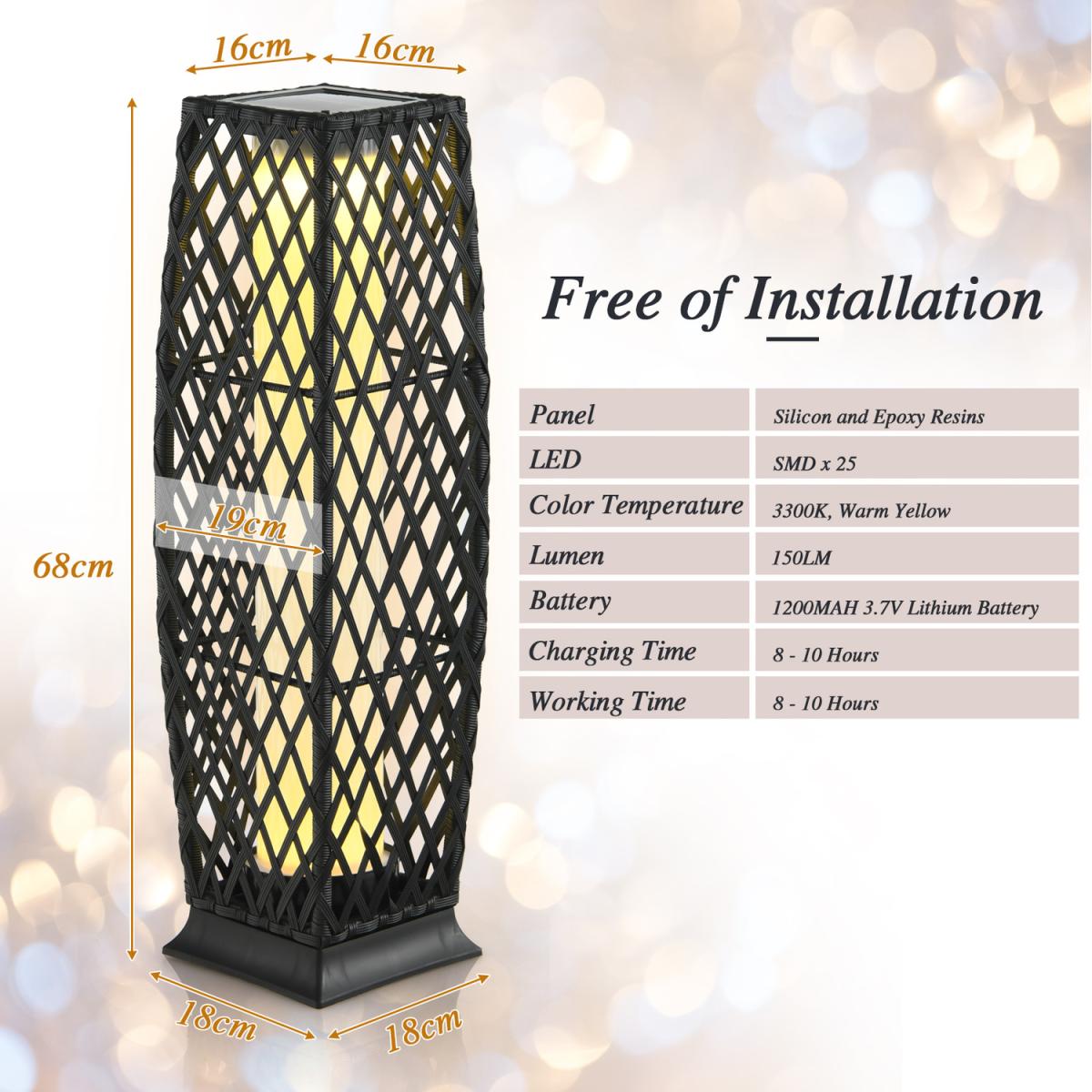 Costway 2-Piece Solar-Powered Floor Lamps Wicker Floor Lamps - Black – image 10
