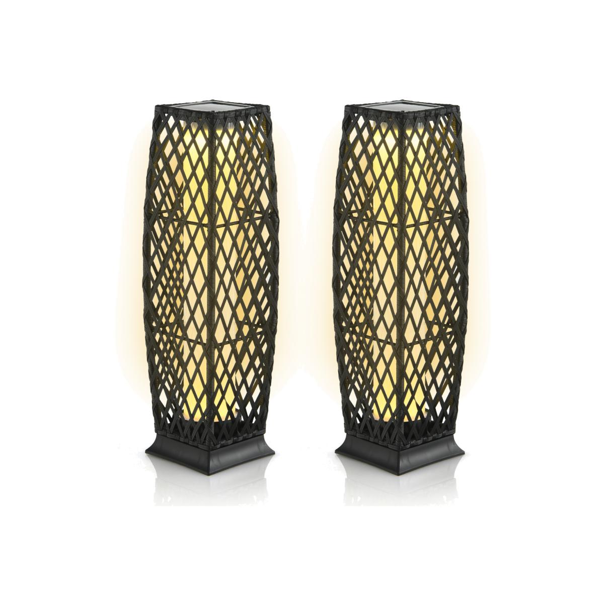 Costway 2-Piece Solar-Powered Floor Lamps Wicker Floor Lamps - Black – image 1