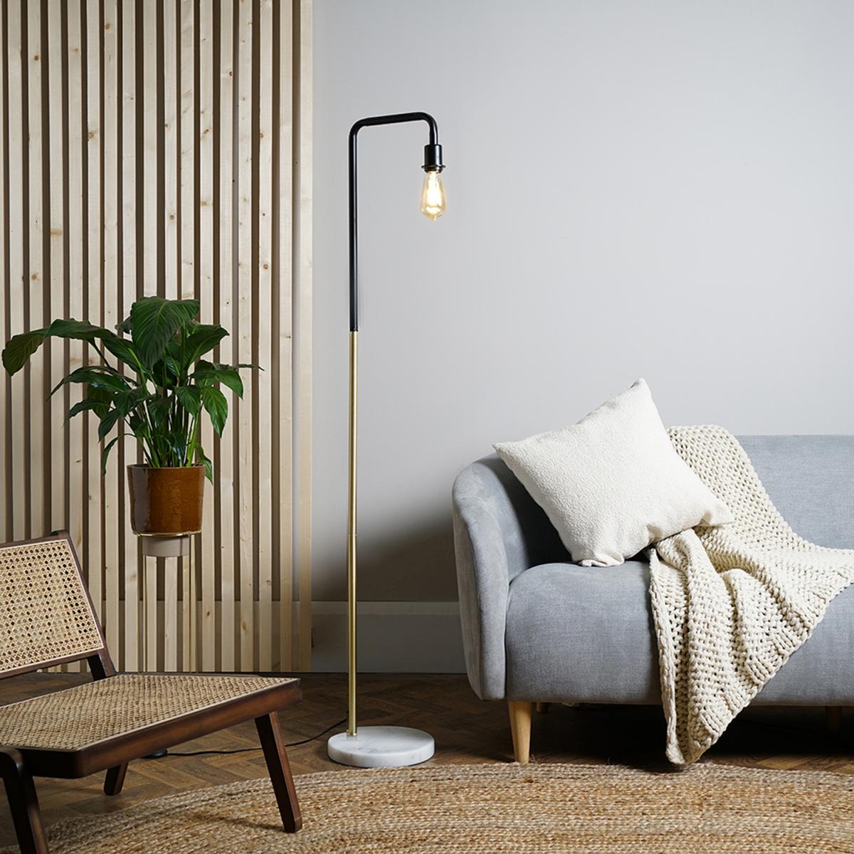 Industrial Style Black Gold Metal And White Marble Floor Lamp Base - Gold – image 3
