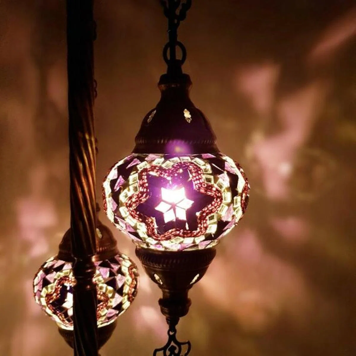 Turkish Moroccan Floor Lamp Bohemian Mosaic - Purple / 100cm