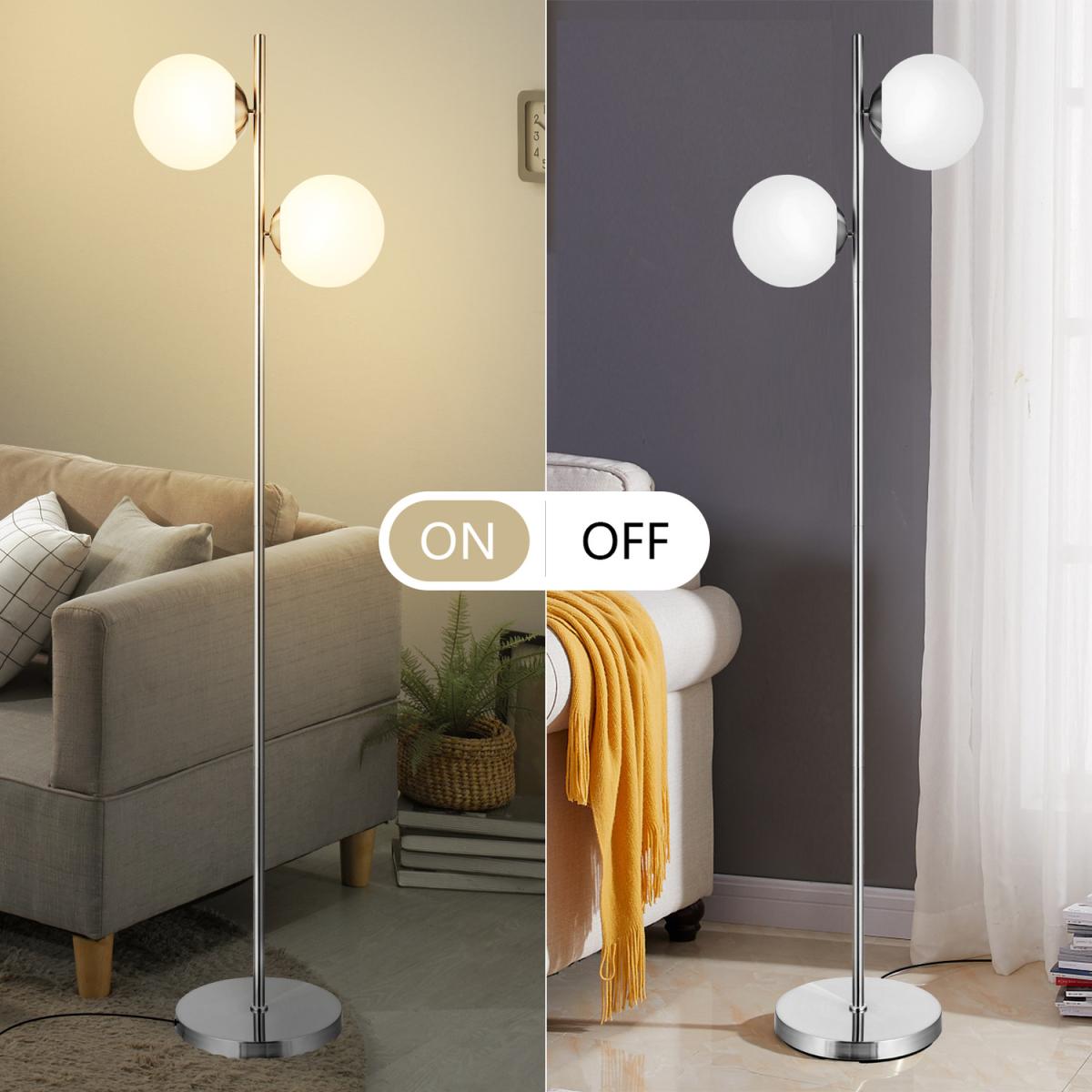 2 Head Frosted Glass Globe Corner Pole Lamp - Silver – image 3