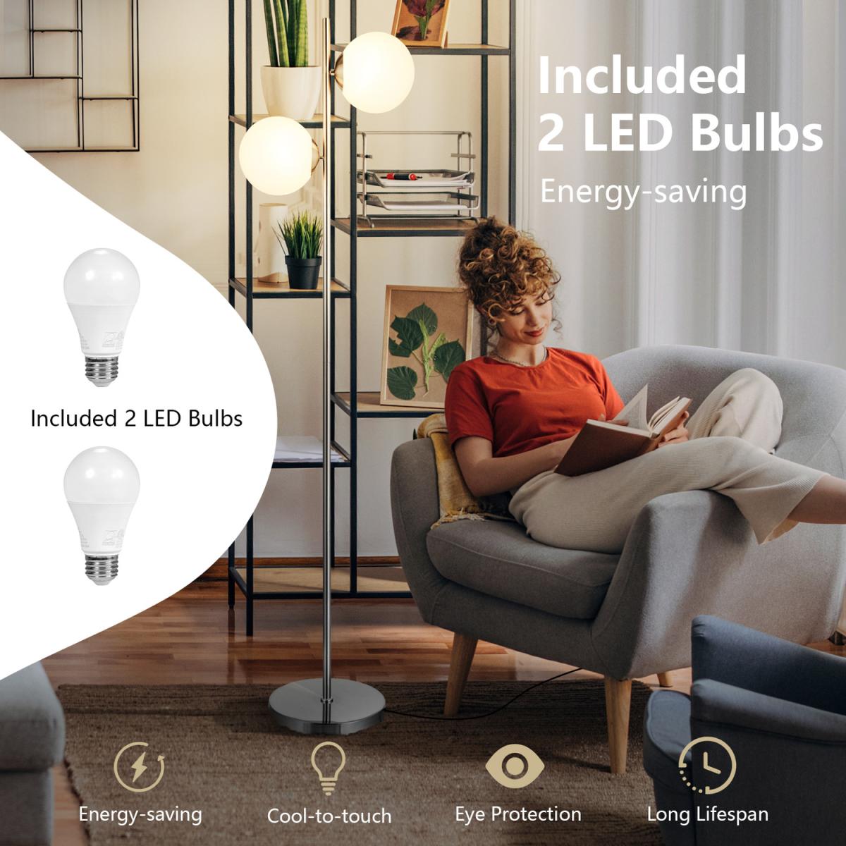 2 Head Frosted Glass Globe Corner Pole Lamp - Silver – image 5