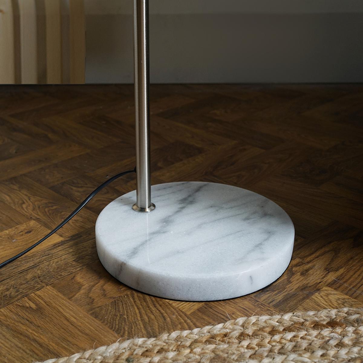 Black Chrome Metal And White Marble Base Floor Lamp With Frosted Glass Shade - Silver – image 4