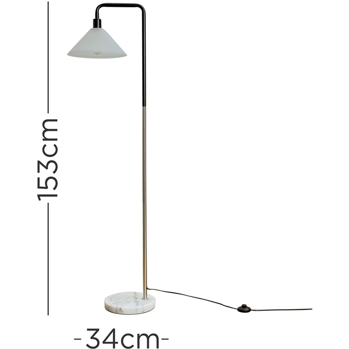 Black Chrome Metal And White Marble Base Floor Lamp With Frosted Glass Shade - Silver – image 5