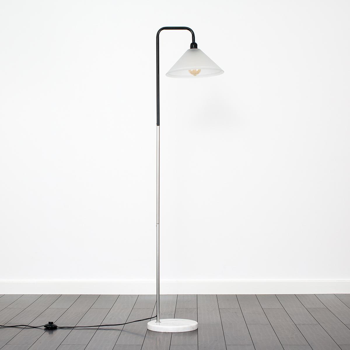 Black Chrome Metal And White Marble Base Floor Lamp With Frosted Glass Shade - Silver – image 6
