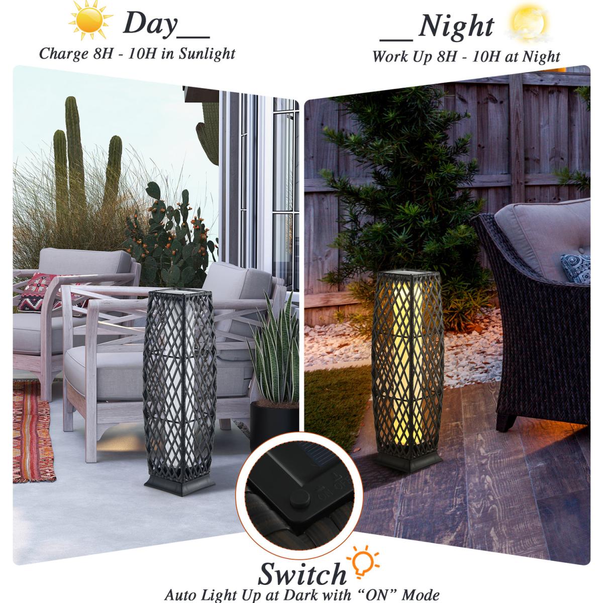 Costway IP65 2-Piece Outdoor Solar-Powered Floor Lamps - Brown – image 3