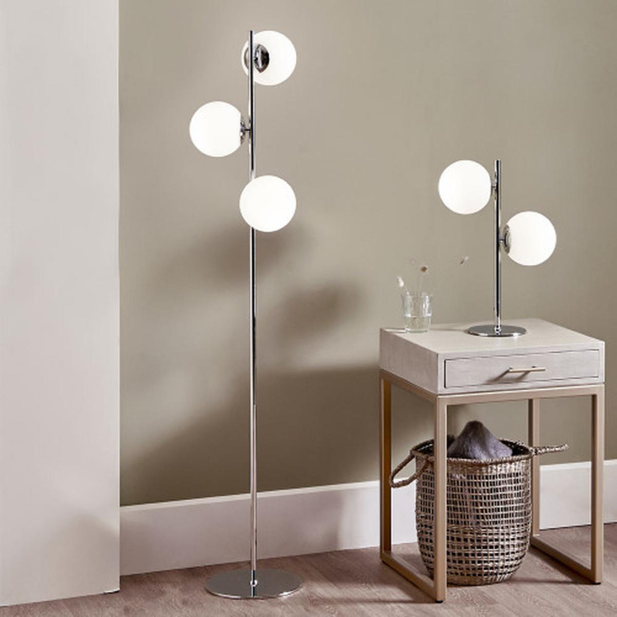 Retro Orb and Shiny Chrome Metal Floor Lamp - Silver