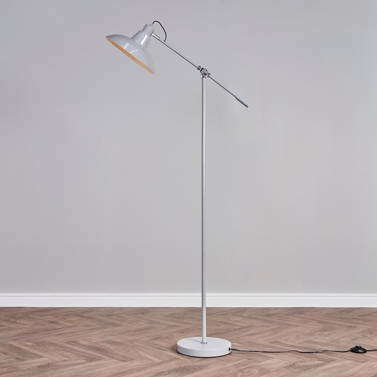 Retro Cool Grey Chrome Adjustable Stem Retro Shade Floor Lamp - Grey – image 4