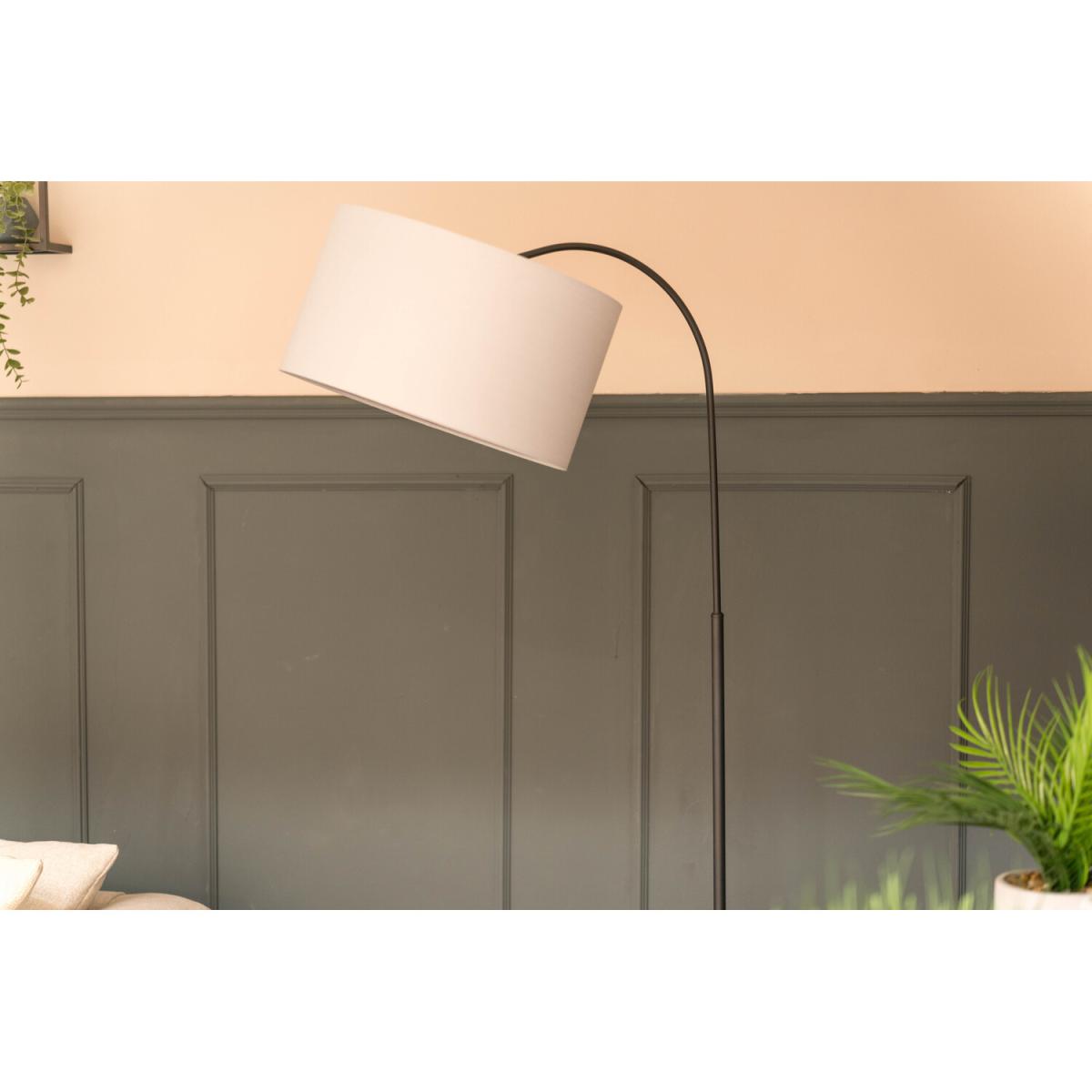 Modern Designer Style Dark Grey Curved Stem Floor Lamp With Grey Drum Shade - Grey – image 3