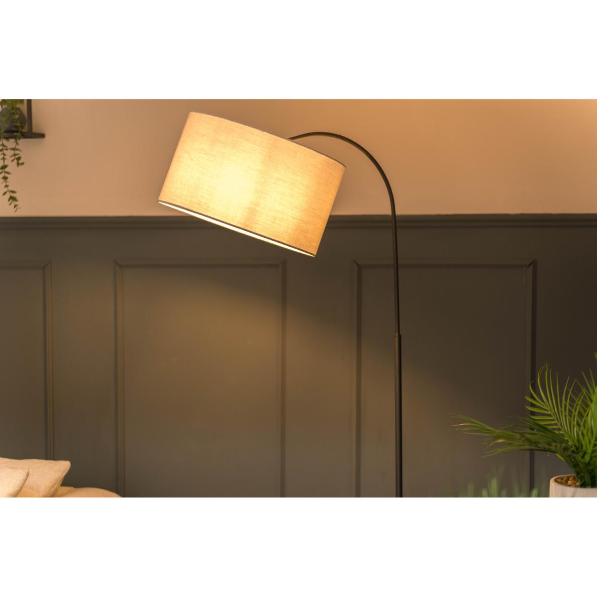 Modern Designer Style Dark Grey Curved Stem Floor Lamp With Grey Drum Shade - Grey – image 4