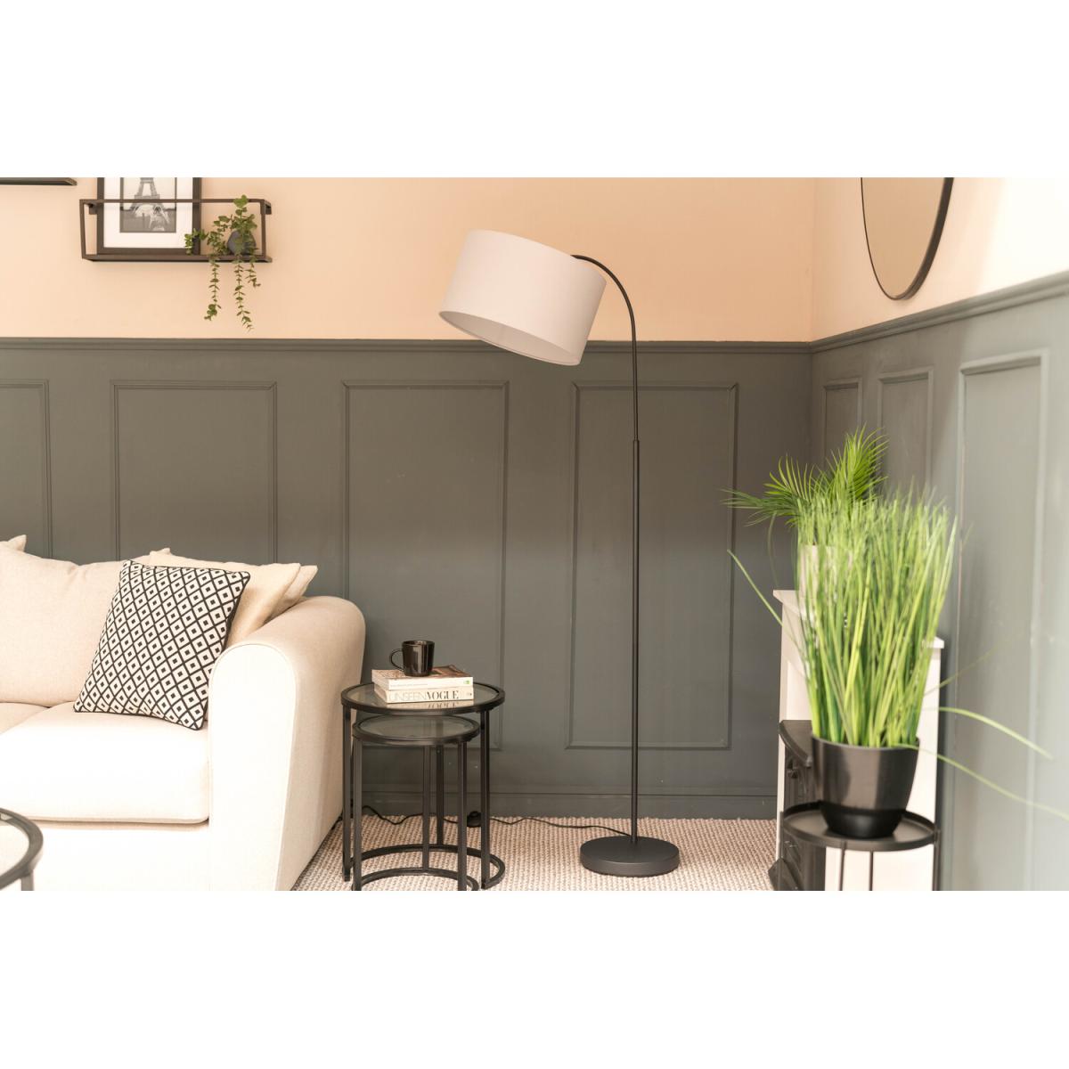 Modern Designer Style Dark Grey Curved Stem Floor Lamp With Grey Drum Shade - Grey – image 5