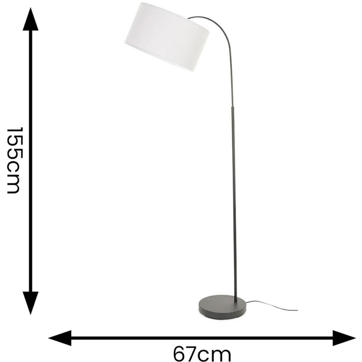 Modern Designer Style Dark Grey Curved Stem Floor Lamp With Grey Drum Shade - Grey – image 7