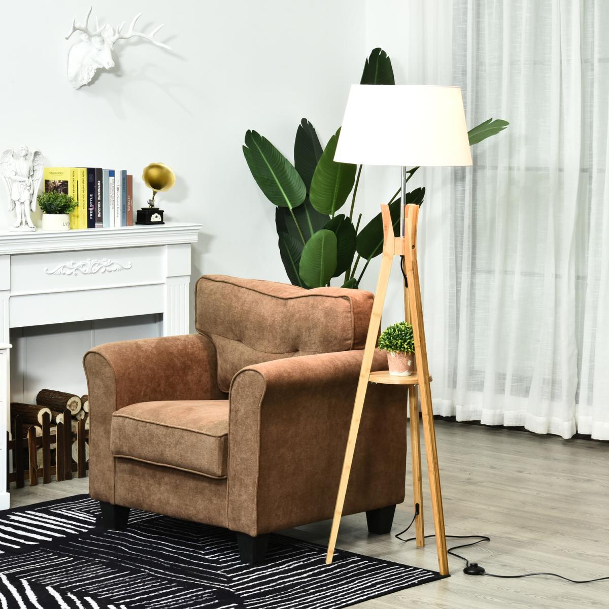 Floor Lamp with Tripod Base and Fabric Shade - Grey – image 2