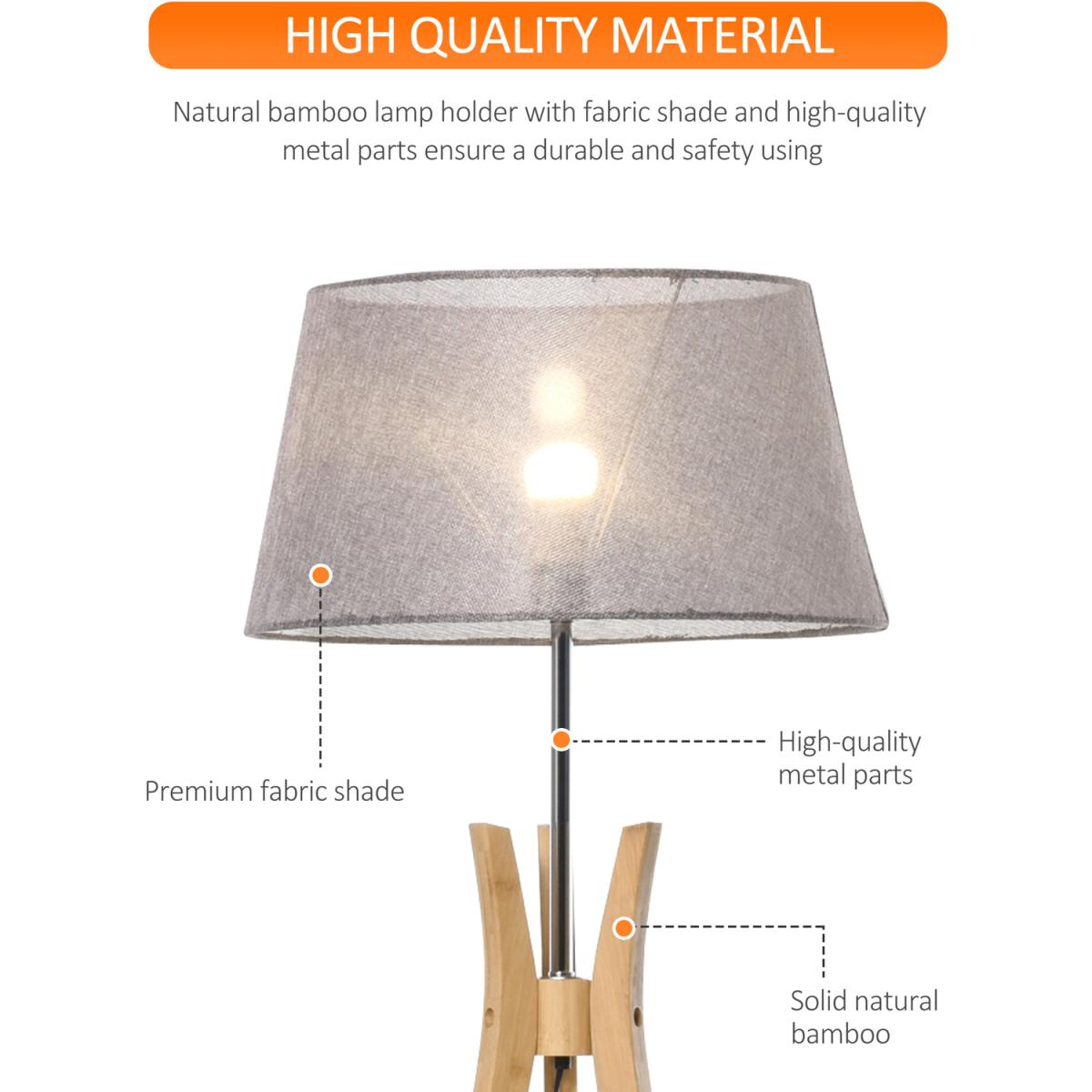 Floor Lamp with Tripod Base and Fabric Shade - Grey – image 12