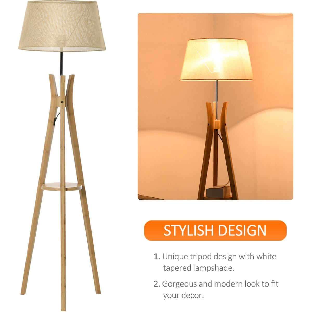 Floor Lamp with Tripod Base and Fabric Shade - Grey – image 17