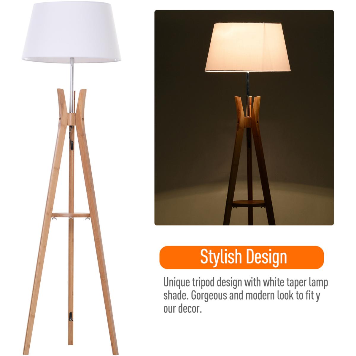 Floor Lamp with Tripod Base and Fabric Shade - Grey – image 4