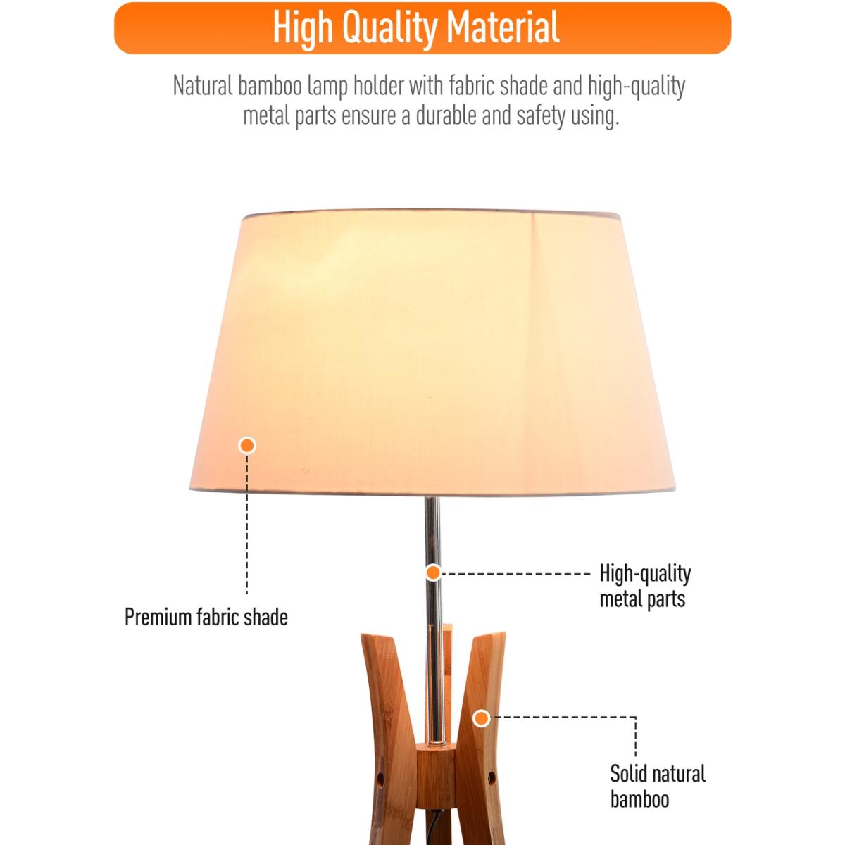 Floor Lamp with Tripod Base and Fabric Shade - Grey – image 7