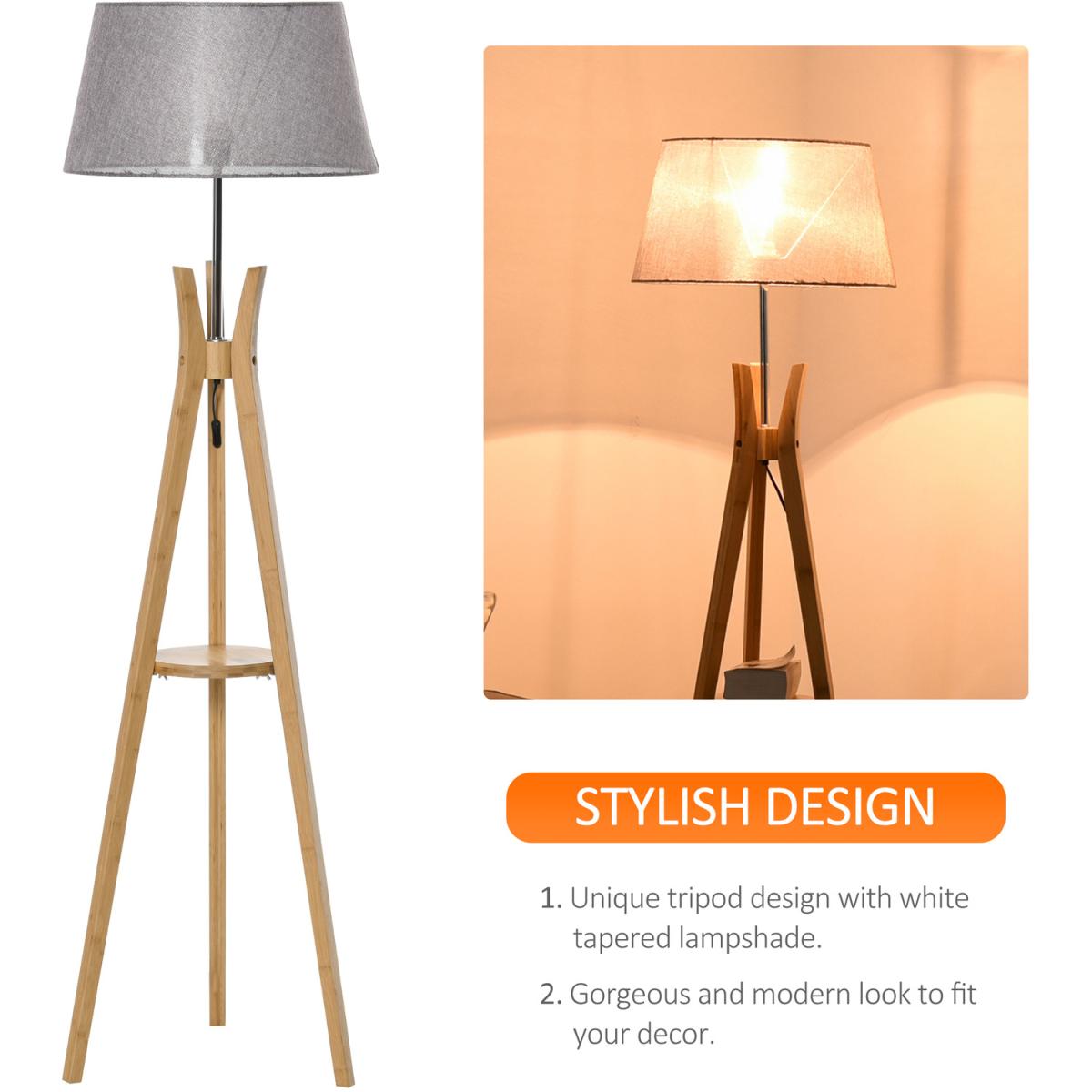 Floor Lamp with Tripod Base and Fabric Shade - Grey – image 10