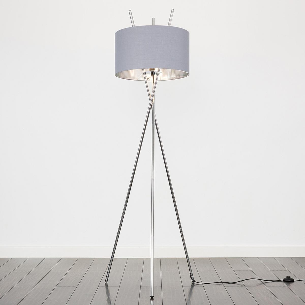 Crawford Tripod Silver Floor Lamp Silver Shade With Reni Grey Chrome Shade - Silver – image 3