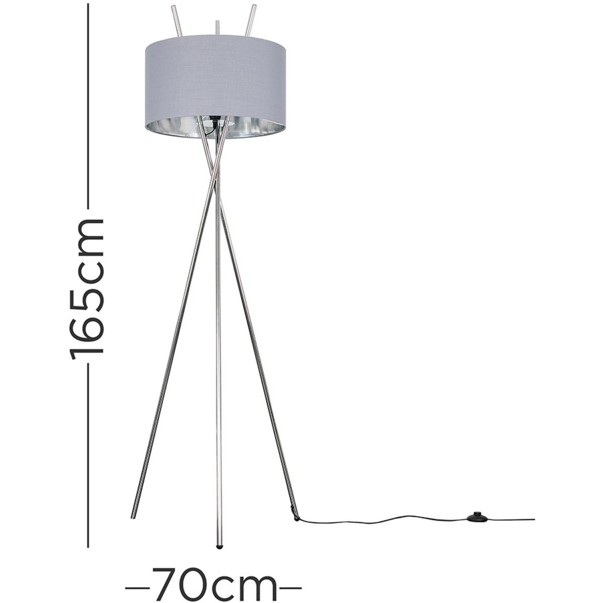 Crawford Tripod Silver Floor Lamp Silver Shade With Reni Grey Chrome Shade - Silver – image 4
