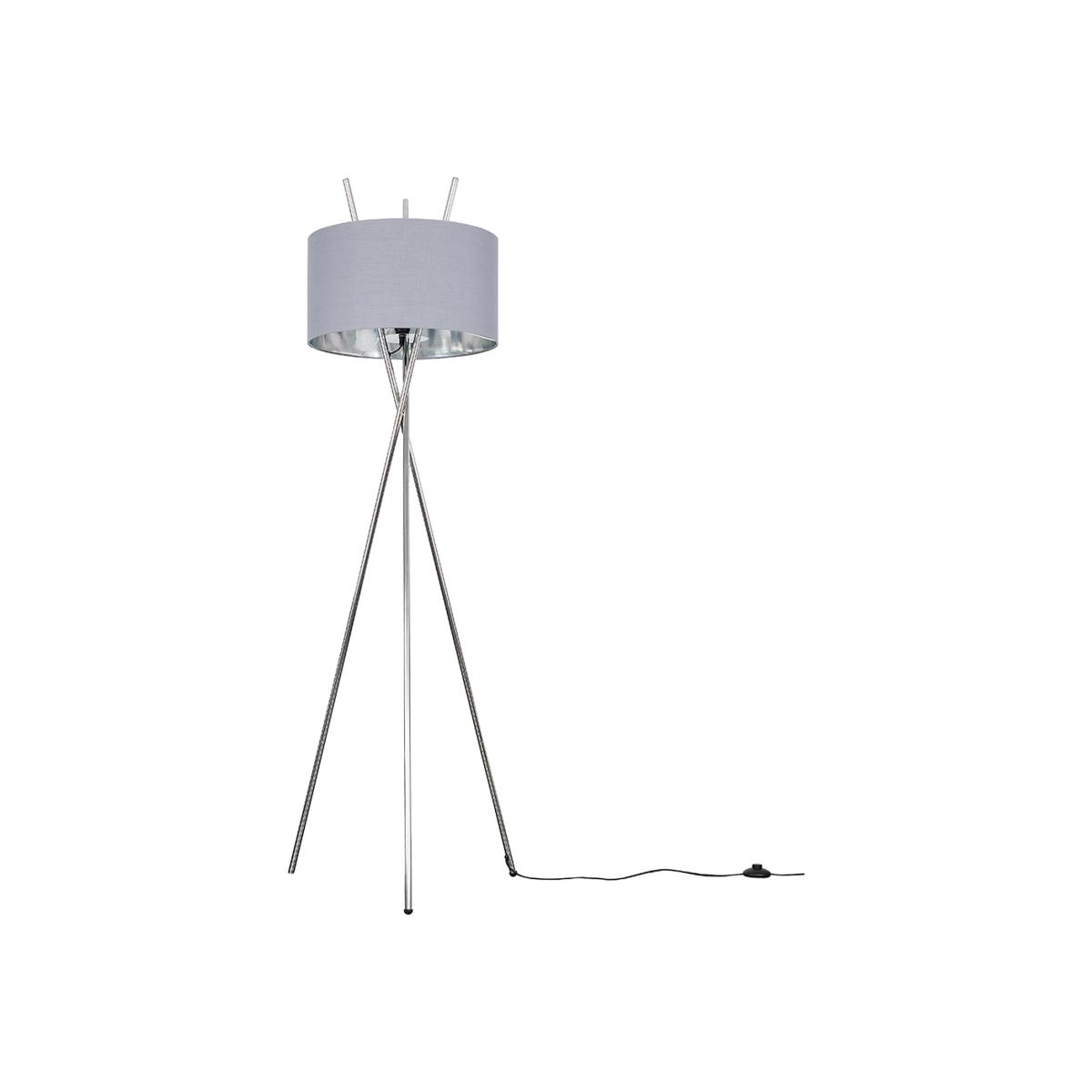 Crawford Tripod Silver Floor Lamp Silver Shade With Reni Grey Chrome Shade - Silver – image 1