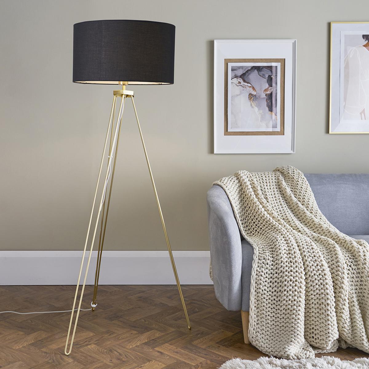 Aero Gold Floor Lamp With Black Drum Shade - Gold – image 3